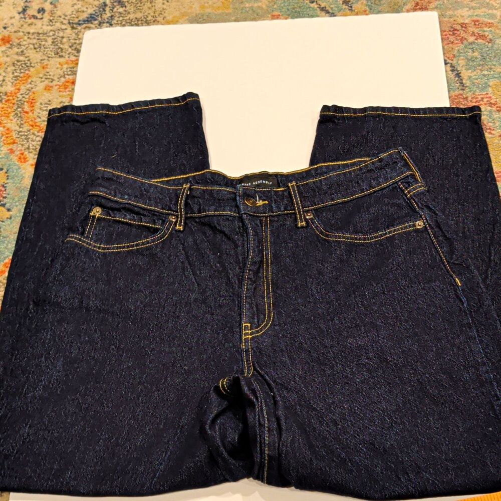 Free Assembly Women’s Dark Wash Blue Wide-Leg Denim Jeans Cotton Blend Pockets